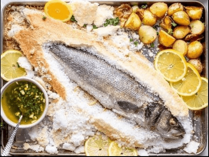 Fish baked in a salt crust