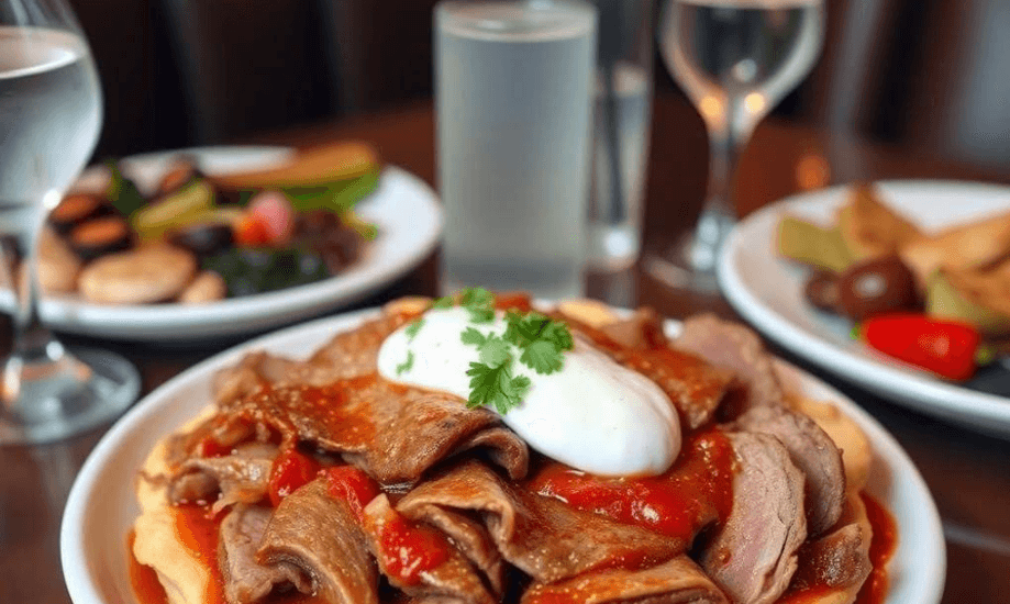 Iskender kebab with butter and yogurt