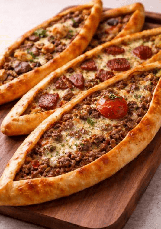 Mixed pide with toppings