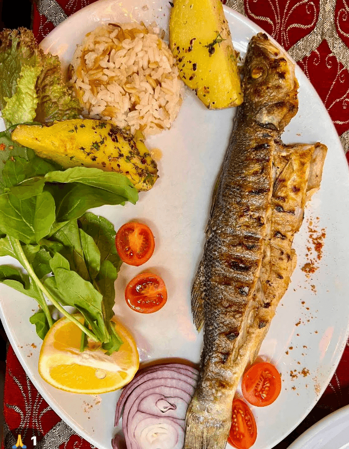 Grilled sea bass with lemon